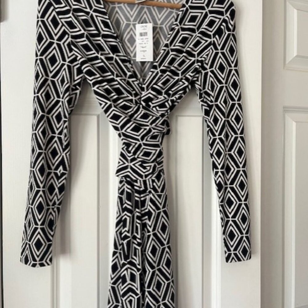 Cache Black and White Wrap Dress size S